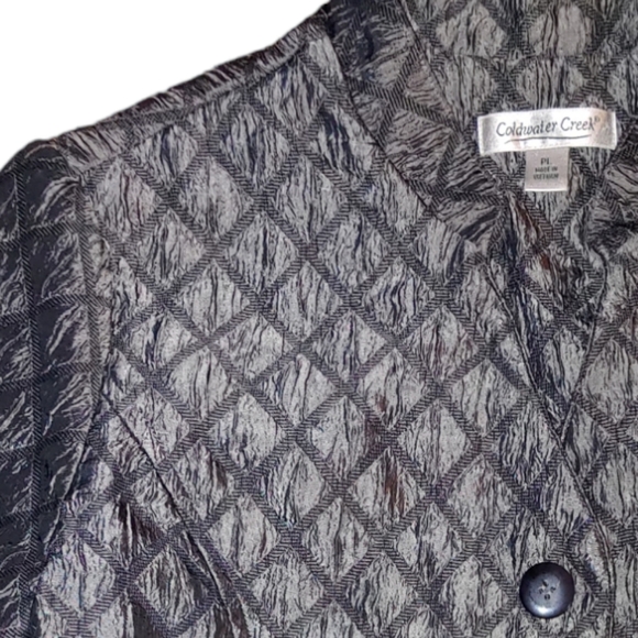 Coldwater Creek Dark Gray Metallic Quilted Lightweight Button-Up Jacket, Size PL - Picture 2 of 8